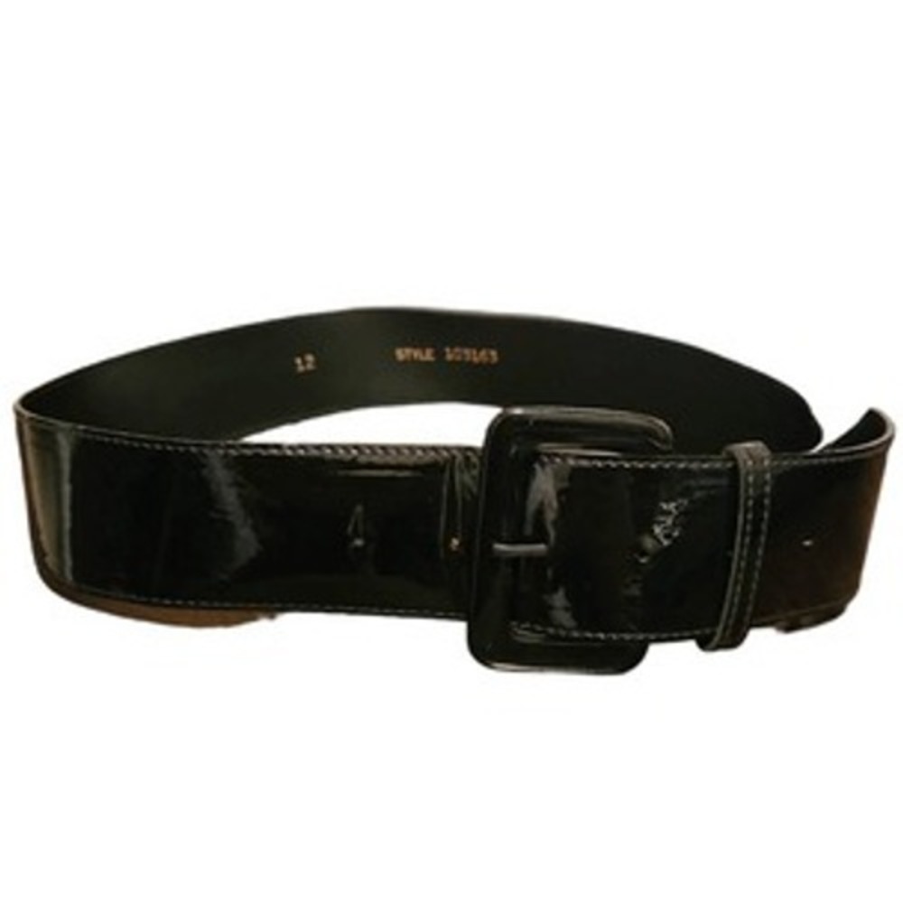 Vintage Astor Germany sz 12 Womens Black Patent Leather Wide Waist Buckle Belt - Picture 2 of 5